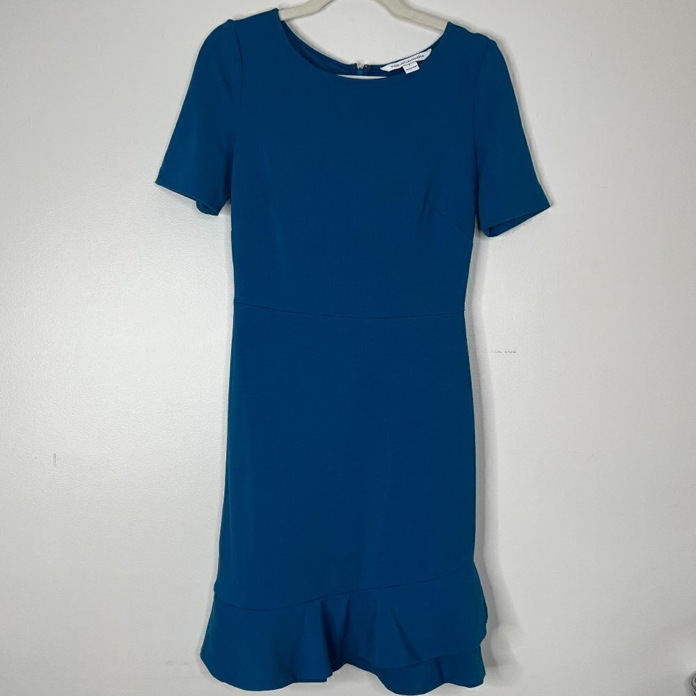Diane‎ Von Furstenberg Ruffle Hem Short Sleeve Stretchy Bodycon Style Dress